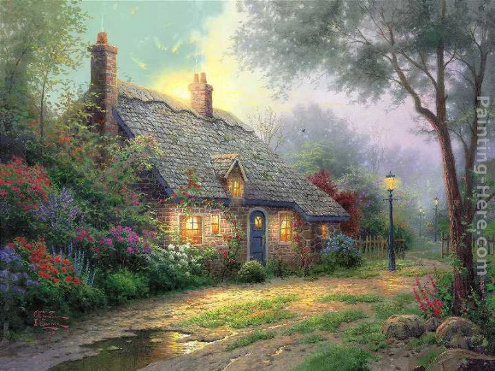 Moonlight Cottage painting - Thomas Kinkade Moonlight Cottage art painting
